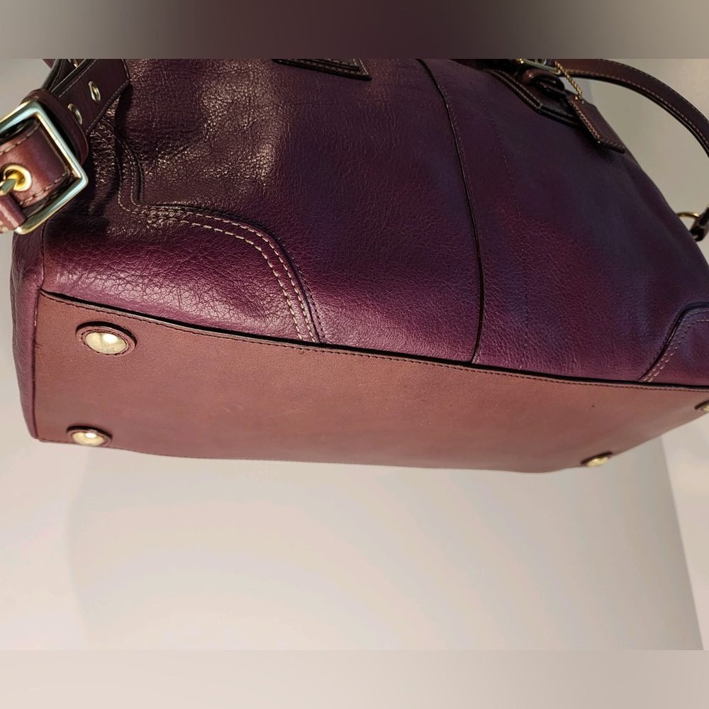 Coach Genuine Pebbled Leather Berry w/Camel Accents Hampton Satchel Bag - Picture 12 of 16